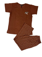 Velvet Nightsuit Tshirt Half Sleeves Pyjama Printed S-2XL 23/05/26