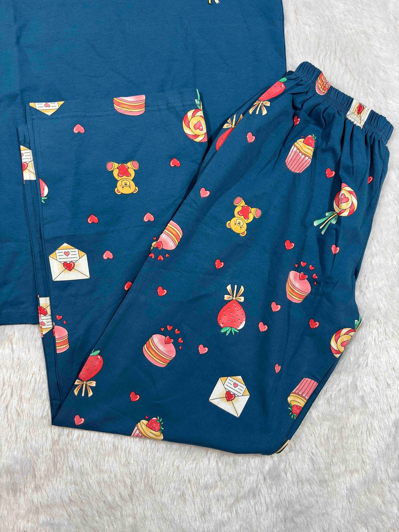 Velvet Nightsuit Tshirt Half Sleeves Full Length Printed S-2XL 07/06/26