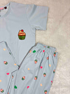 Velvet Nightsuit Tshirt Half Sleeves Full Length Printed S-2XL 07/06/26