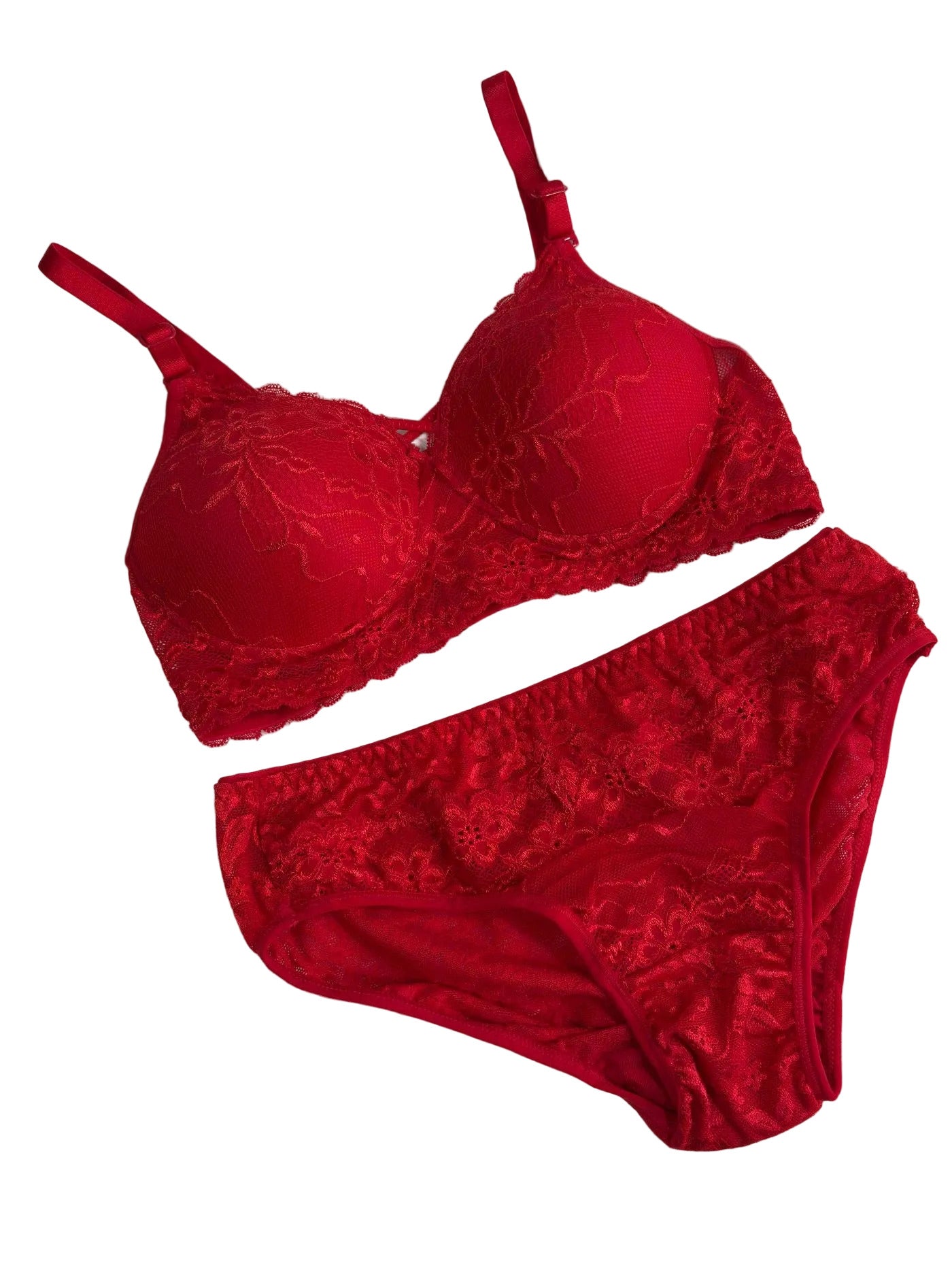 Scan Lingerie Lacy Red Lingerie Full Coverage Padded Non Wired High Waist Solid Unique Set 34/85 30/08/25