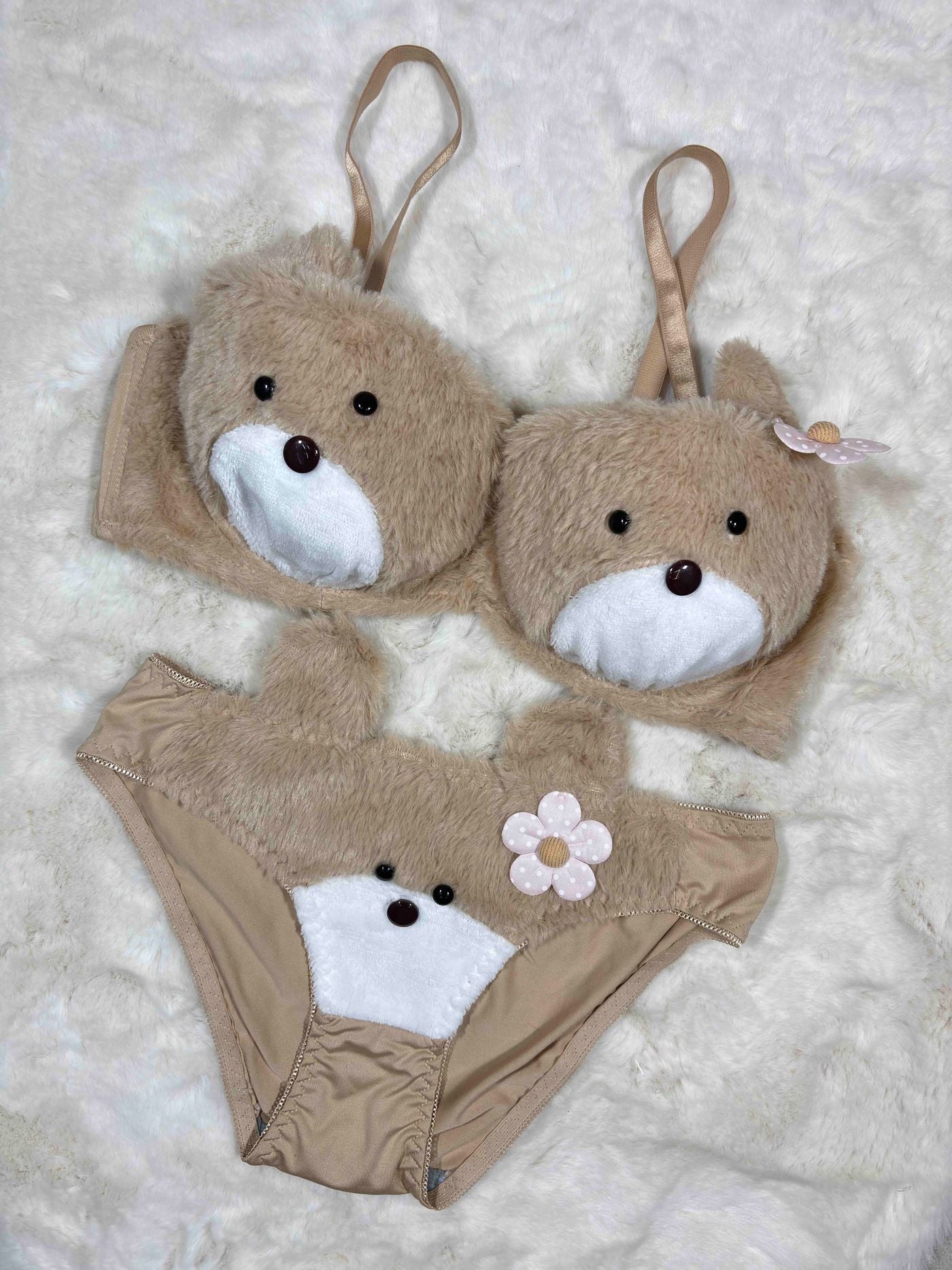 Fur Bra Panty Set Full Coverage Padded Wired Midi Half Coverage Mid Waist Solid 32-38 16/12/25