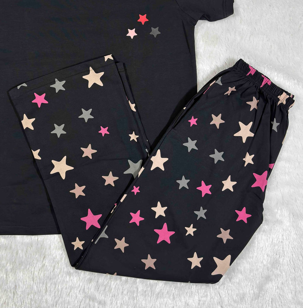 Velvet Nightsuit Tshirt Half Sleeves Full Length Printed S-2XL 07/06/26