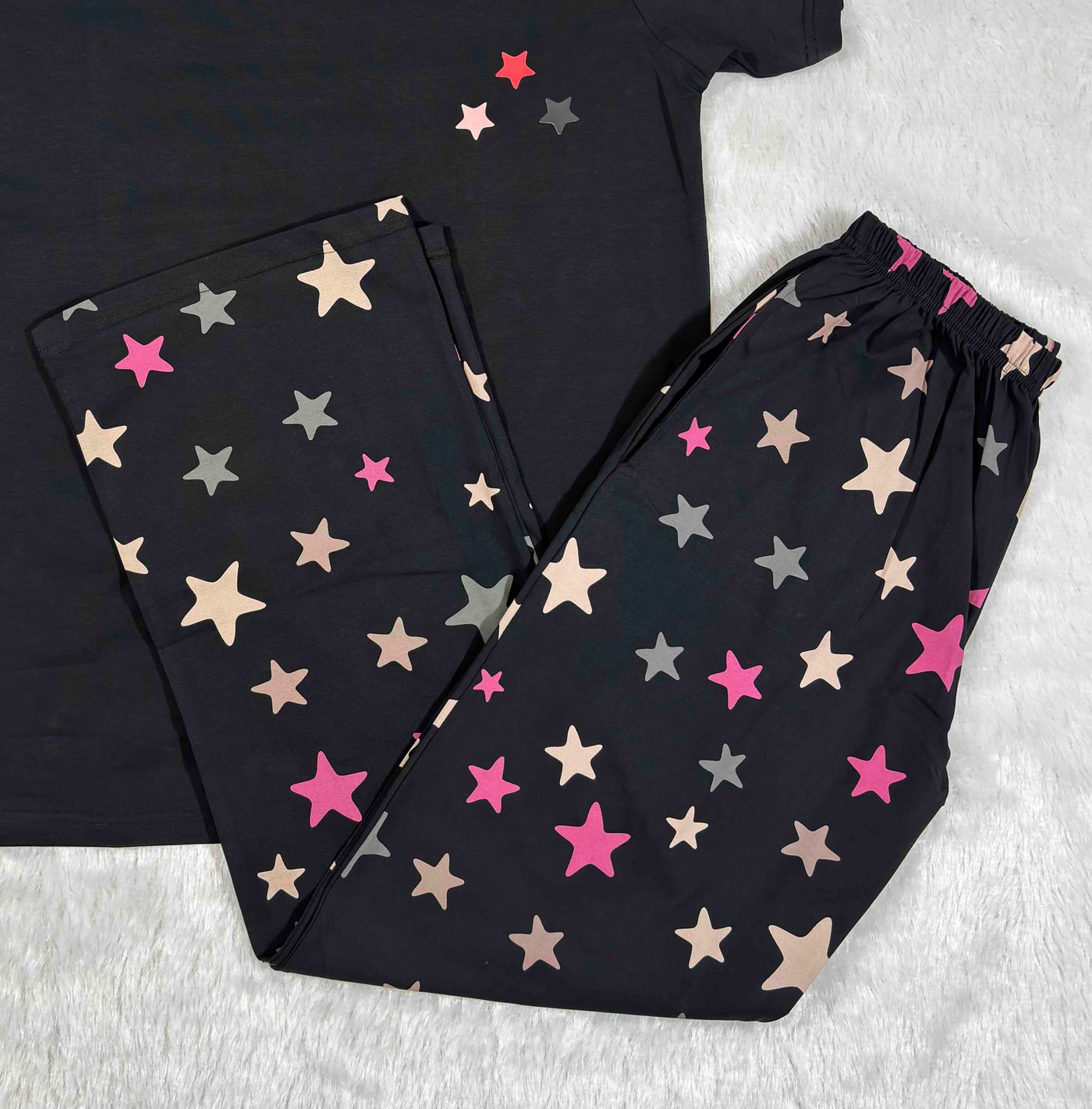 Velvet Nightsuit Tshirt Half Sleeves Full Length Printed S-2XL 07/06/26