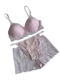 Scan Lingerie Pink Lacy Lingerie Set Full Coverage High Waist Padded Non Wired Solid 38/95 Meridian 30/08/25