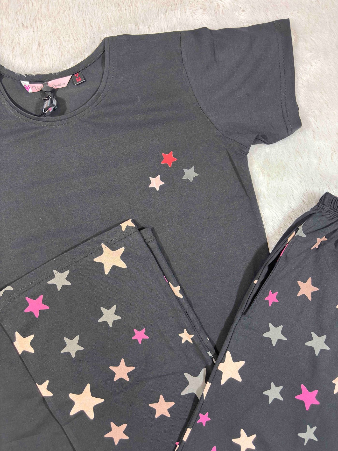 Velvet Nightsuit Tshirt Half Sleeves Full Length Printed S-2XL 07/06/26