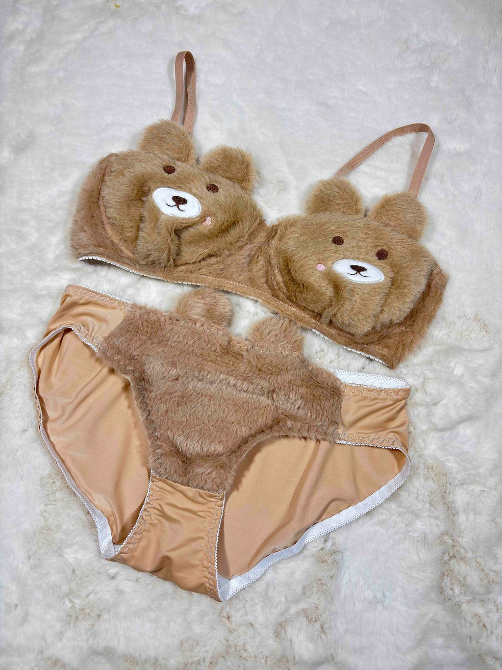 Fur Lingerie Set Full Coverage Non Padded Non Wired High Waist Solid 32-38 10/12/25