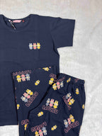Velvet Nightsuit Tshirt Half Sleeves Full Length Printed S-2XL 07/06/26