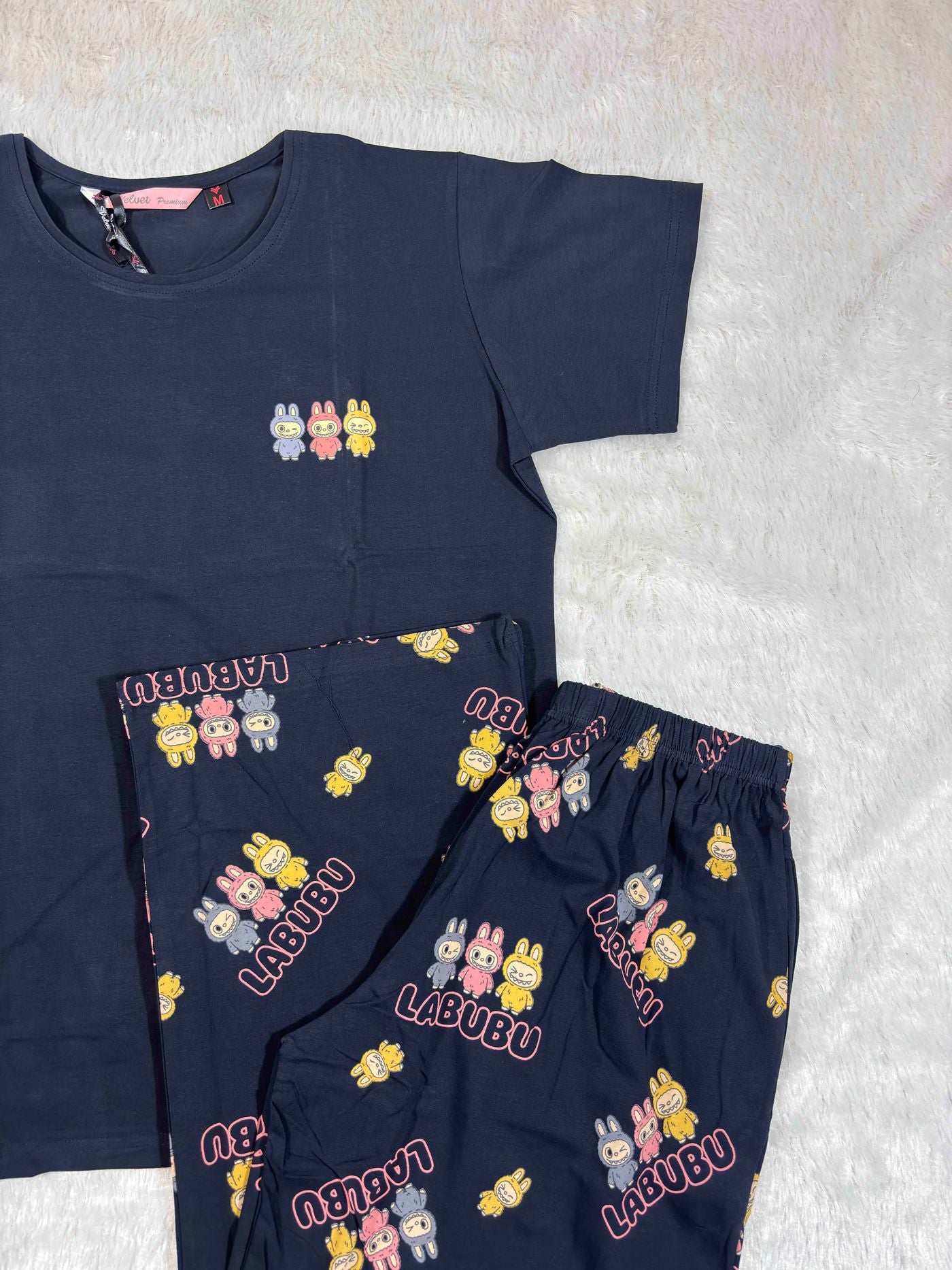 Velvet Nightsuit Tshirt Half Sleeves Full Length Printed S-2XL 07/06/26