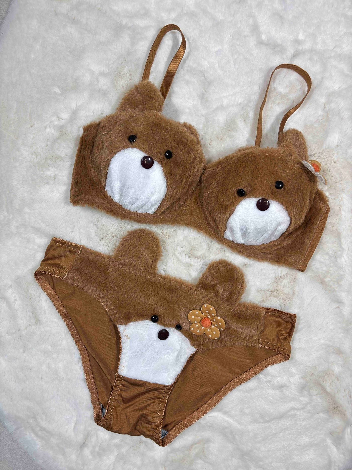 Fur Bra Panty Set Full Coverage Padded Wired Midi Half Coverage Mid Waist Solid 32-38 16/12/25