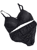 Scan Lingerie Lacy Black Lingerie Full Coverage Padded Non Wired High Waist Solid Unique Set 38/95 30/08/25