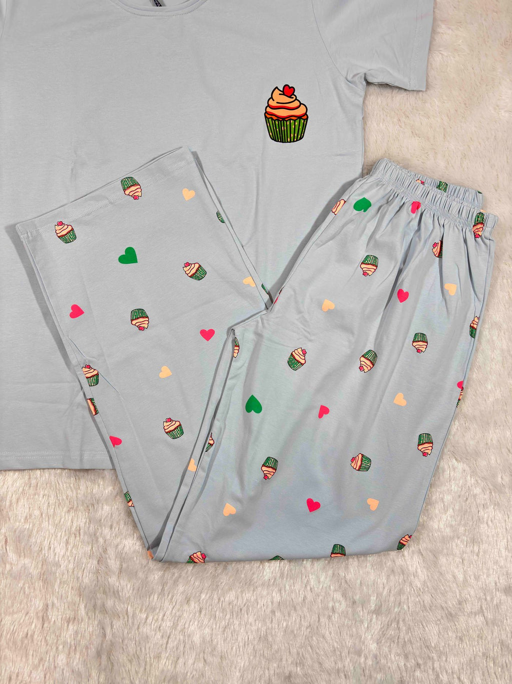Velvet Nightsuit Tshirt Half Sleeves Full Length Printed S-2XL 07/06/26